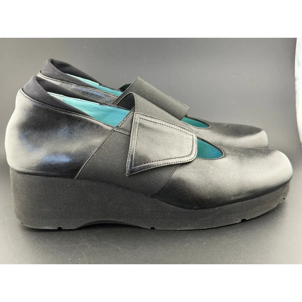 Thierry Rabotin-Black Leather Platform Wedge Shoes, Made in Italy, Womens 6.5/37